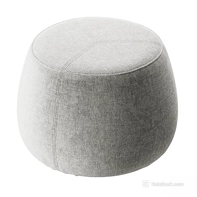 Modern Minimalist Round Gray Fabric Stool Design With Soft Texture And Sleek Shape 3d model 