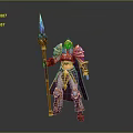 A Woman in Golden Armor Holding Staff With Blue Flame and Cape