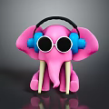 Cute Pink Elephant Toy Wearing Blue Headphones Black Sunglasses And White Tusks