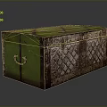 Vintage Green Lid Brown Sides Chest With Diamond Pattern And Metal Hardware