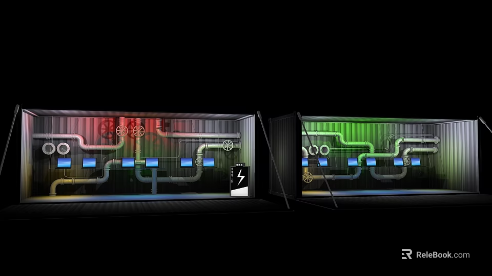 Modern Container Building Interior Design With Colorful Lighting And Tech Features 3d model 