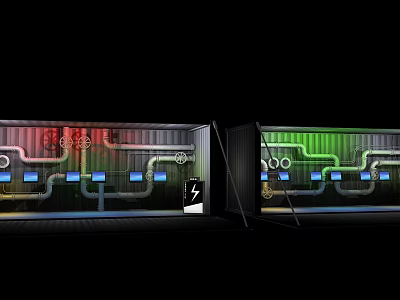Modern Container Building Interior Design With Colorful Lighting And Tech Features 3d model