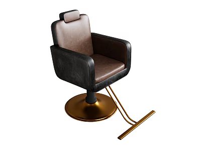 Brown Leather Leisure Chair With Black Armrests Golden Swivel Base And Footrest 3d model