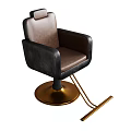 Brown Leather Leisure Chair With Black Armrests Golden Swivel Base And Footrest
