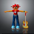 Red Haired Cartoon Character With Orange Guitar And Blue Pants Outfit
