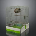 White Metal Bird Cage With Perch Nest Food Dish And Green White Base
