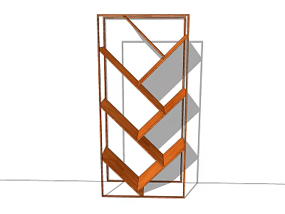 Modern Wooden Bookshelf With Chevron Shelves And Geometric Design For Home Library 3d model