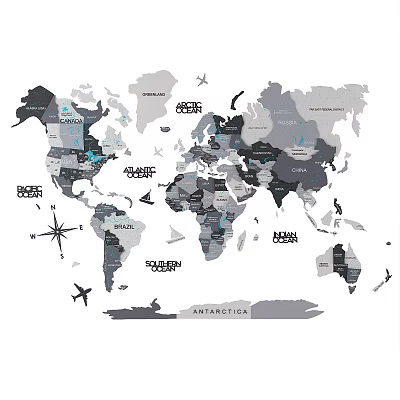 Modern minimalist world map 3d model