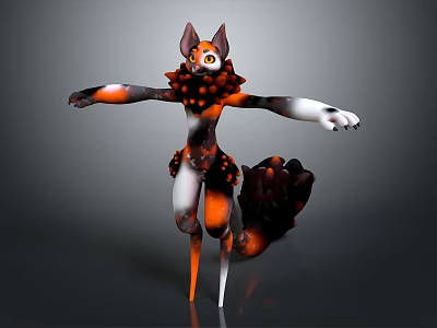 Anthropomorphic Fox Game Character 3D Model With Orange Black Fur White Underbelly And Fluffy Tail 3d model