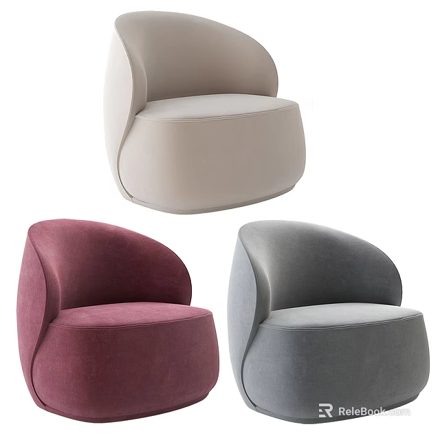 Modern Upholstered Armchair With Curved Design In Beige Red And Gray 3d model 