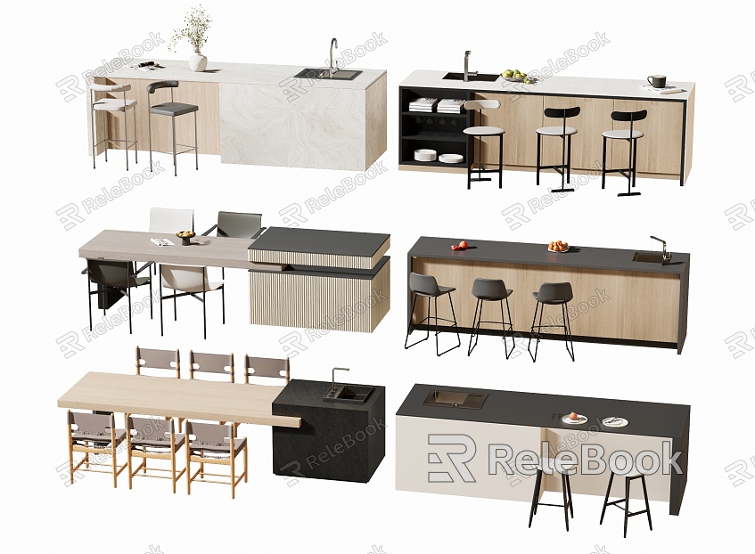 Modern Western Kitchen Bar Nakajima Dining Table and Chair Dining Island Table model