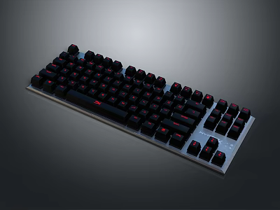Mechanical Gaming Keyboard With Red Backlit Black Keycaps And Aluminum Base 3d model