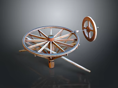 Mechanical Industrial Equipment Featuring Large Spoked Wheel And Small Wheel On Metal Stand 3d model