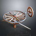Mechanical Industrial Equipment Featuring Large Spoked Wheel And Small Wheel On Metal Stand