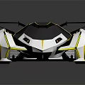 Futuristic Black White Sports Car With Yellow Accents Aerodynamic Body And Rear Spoiler