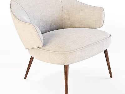 Beige Upholstered Modern Armchair With Curved Armrests And Wooden Legs 3d model
