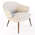 Beige Upholstered Modern Armchair With Curved Armrests And Wooden Legs