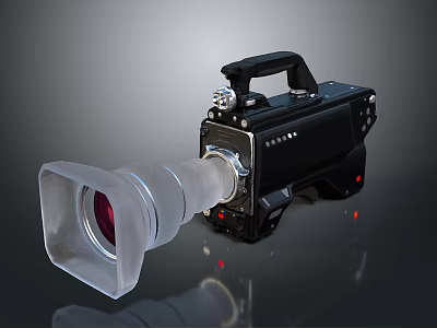 Professional Black Digital Video Camera With Large Lens Ergonomic Handle And Control Buttons 3d model