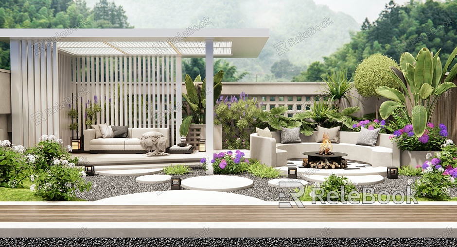 Villa Courtyard Garden Outdoor Sofa Corridor Rack Plant Combination Plant Pile Flowers and Plants Garden Light model