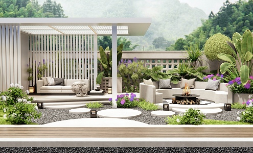 Villa Courtyard Garden Outdoor Sofa Corridor Rack Plant Combination Plant Pile Flowers and Plants Garden Light 3d model