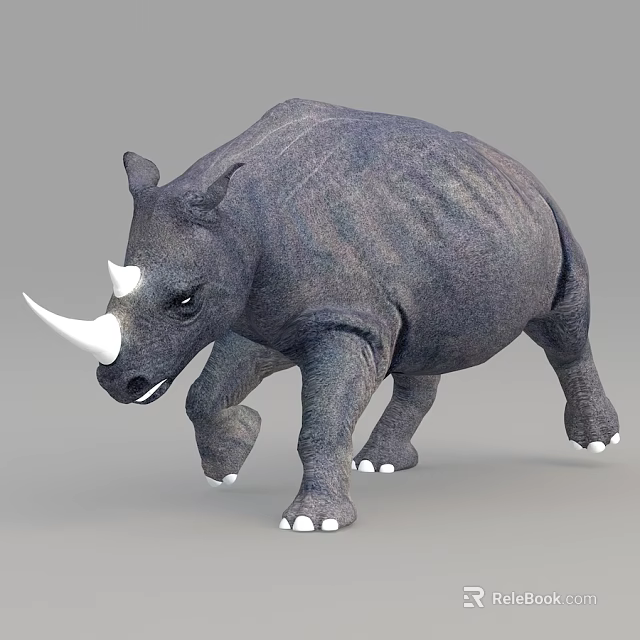 Realistic Gray Rhino With White Horn And Natural Walking Pose Details 3d model 