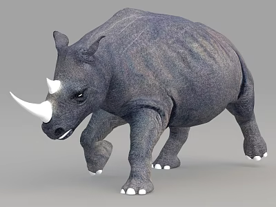 Realistic Gray Rhino With White Horn And Natural Walking Pose Details 3d model
