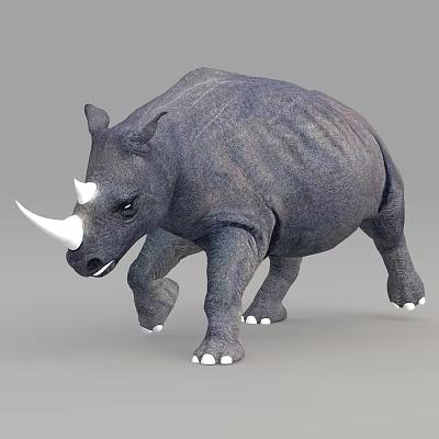 Realistic Gray Rhino With White Horn And Natural Walking Pose Details 3d model