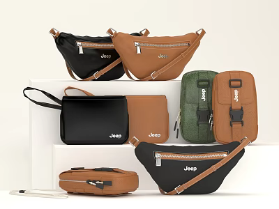 Jeep Assorted Bags Fanny Packs Crossbody Styles Black Brown Green With Zipper Logo Design 3d model