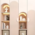 Modern Wardrobe With Arc Decorations Built-in Lighting Small Ornaments Bookshelves And Drawers