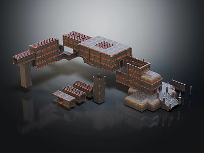 Cartoon Scene Of Castle Block Construction With Colorful Tower And Playful Building Walls 3d model