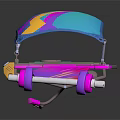 Colorful Toy Vehicle With Umbrella Like Canopy Blue Pink Purple Yellow And White Hub Wheels