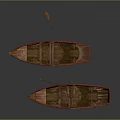 Two Vintage Traditional Wooden Boats with Weathered Wood Structure and Red Blue Accents
