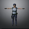 3D Female Character Model In Blue Uniform With Cap And Tactical Gear