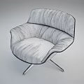 Beige Leather Accent Chair with Curved Backrest and Armrests on Black Metal Star Shaped Base