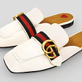 Stylish White Slippers Featuring Gold Metal Buckle And Red Black Stripes