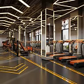 Modern Fitness Gym Interior With Geometric Lighting Treadmills And Equipment