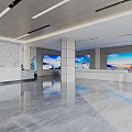 Modern Spacious Front Desk Reception Area With Marble Surface And Large Screens 3d model