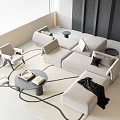 Combination Sofa Fabric Multi-person Sofa Fabric Corner Sofa Fabric Lazy Chair Solid Wood Round Small Side 3d model