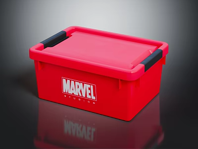 Red MARVEL Plastic Storage Box With Lid And Black Handles For Organizing Items 3d model