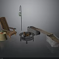 Outdoor Wooden Furniture Set With Fire Pit Chair Lantern And Planter Boxes