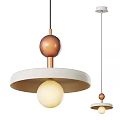 Modern Copper Sphere And White Disc Shade Pendant Light With Light Globe 3d model