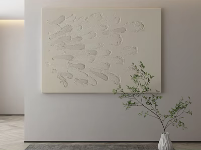 Minimalist Textured Wall Art With White Vase And Green Plant Decor 3d model