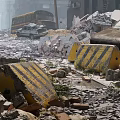 Urban Architecture View Through Old Brick Archway With Rubble Street And Background Tall Buildings