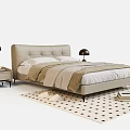 Modern Double Bed with Leather Frame Nightstand Table Lamp and Geometric Rug 3d model