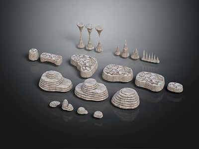 Stone Carving Decorative Items With Various Shapes And Textured Artistic Details 3d model