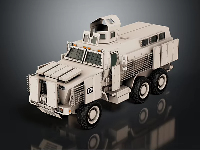 Beige Armored 6 Wheels Military Vehicle With Tactical Observation Turret 3d model