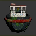 Colorful Small Water Boat With White Cabin Deck Railing And Red Green Blue Hull
