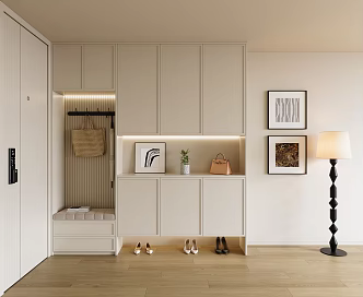Modern Cream Style Shoe Cabinet Home Cabinet Shoe Changing Stool Shoes Floor Lamp 3d model
