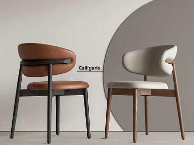 Stylish Modern Brown And Beige Dining Chairs With Curved Backrest And Wooden Legs 3d model