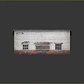 Old Brick Building With White Walls Red Base Boarded Door And Reflection
